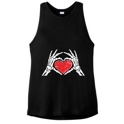 Funny Valentine Skeleton Bone Hands Heart Ladies PosiCharge Tri-Blend Wicking Tank