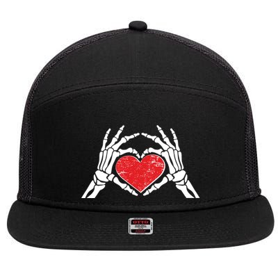 Funny Valentine Skeleton Bone Hands Heart 7 Panel Mesh Trucker Snapback Hat