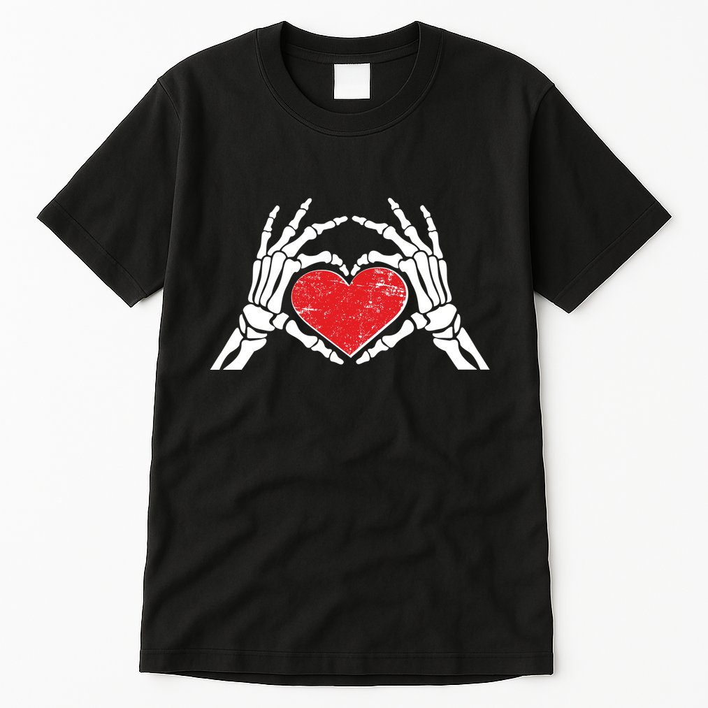 Funny Valentine Skeleton Bone Hands Heart Tall T-Shirt
