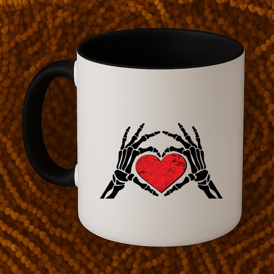 Funny Valentine Skeleton Bone Hands Heart Mug