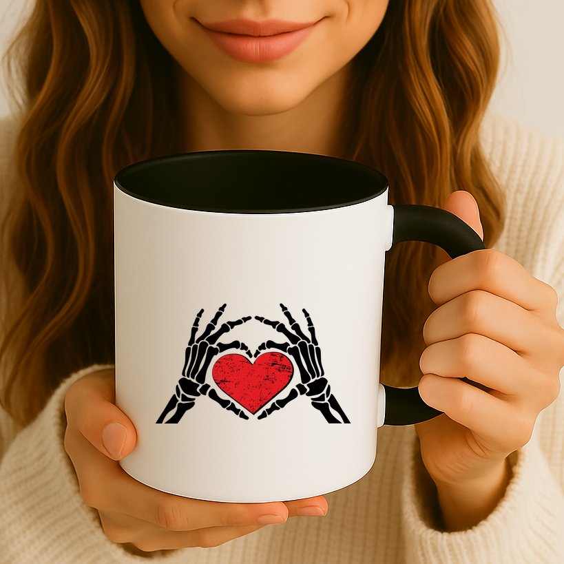 Funny Valentine Skeleton Bone Hands Heart Mug