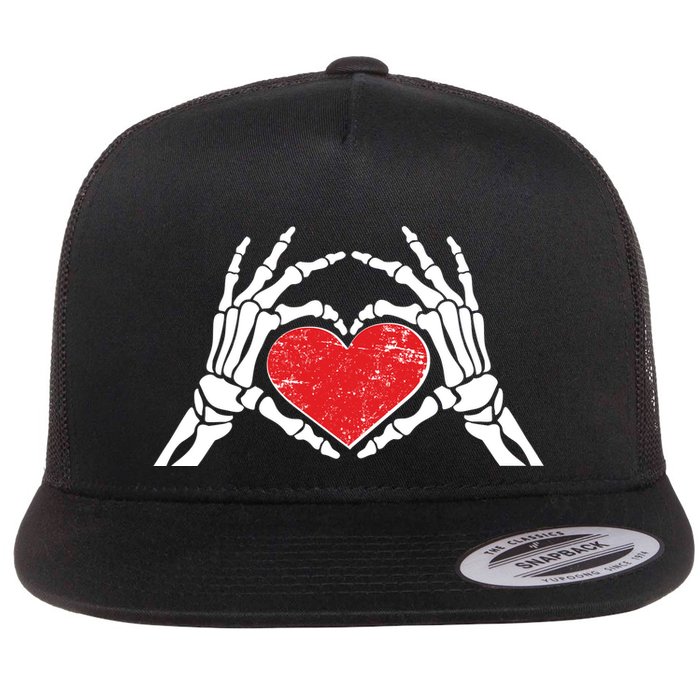 Funny Valentine Skeleton Bone Hands Heart Flat Bill Trucker Hat