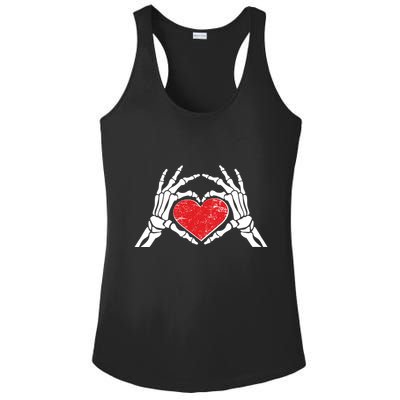 Funny Valentine Skeleton Bone Hands Heart Ladies PosiCharge Competitor Racerback Tank