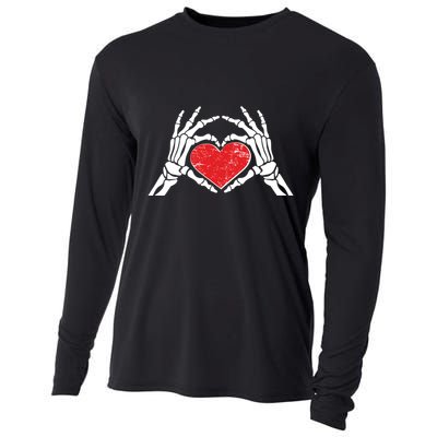 Funny Valentine Skeleton Bone Hands Heart Cooling Performance Long Sleeve Crew