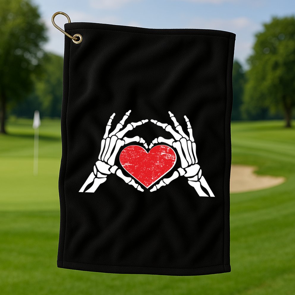 Funny Valentine Skeleton Bone Hands Heart Golf Towel