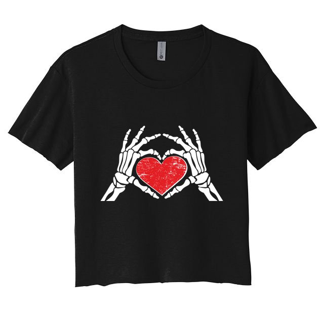 Funny Valentine Skeleton Bone Hands Heart Crop Top