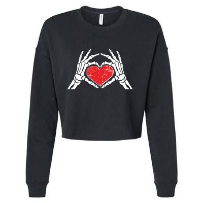 Funny Valentine Skeleton Bone Hands Heart Cropped Pullover Crew