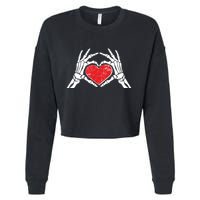 Funny Valentine Skeleton Bone Hands Heart Cropped Pullover Crew