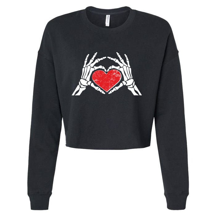 Funny Valentine Skeleton Bone Hands Heart Cropped Pullover Crew