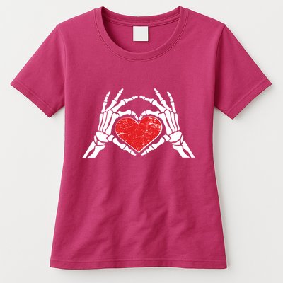 Funny Valentine Skeleton Bone Hands Heart Womens T-Shirt