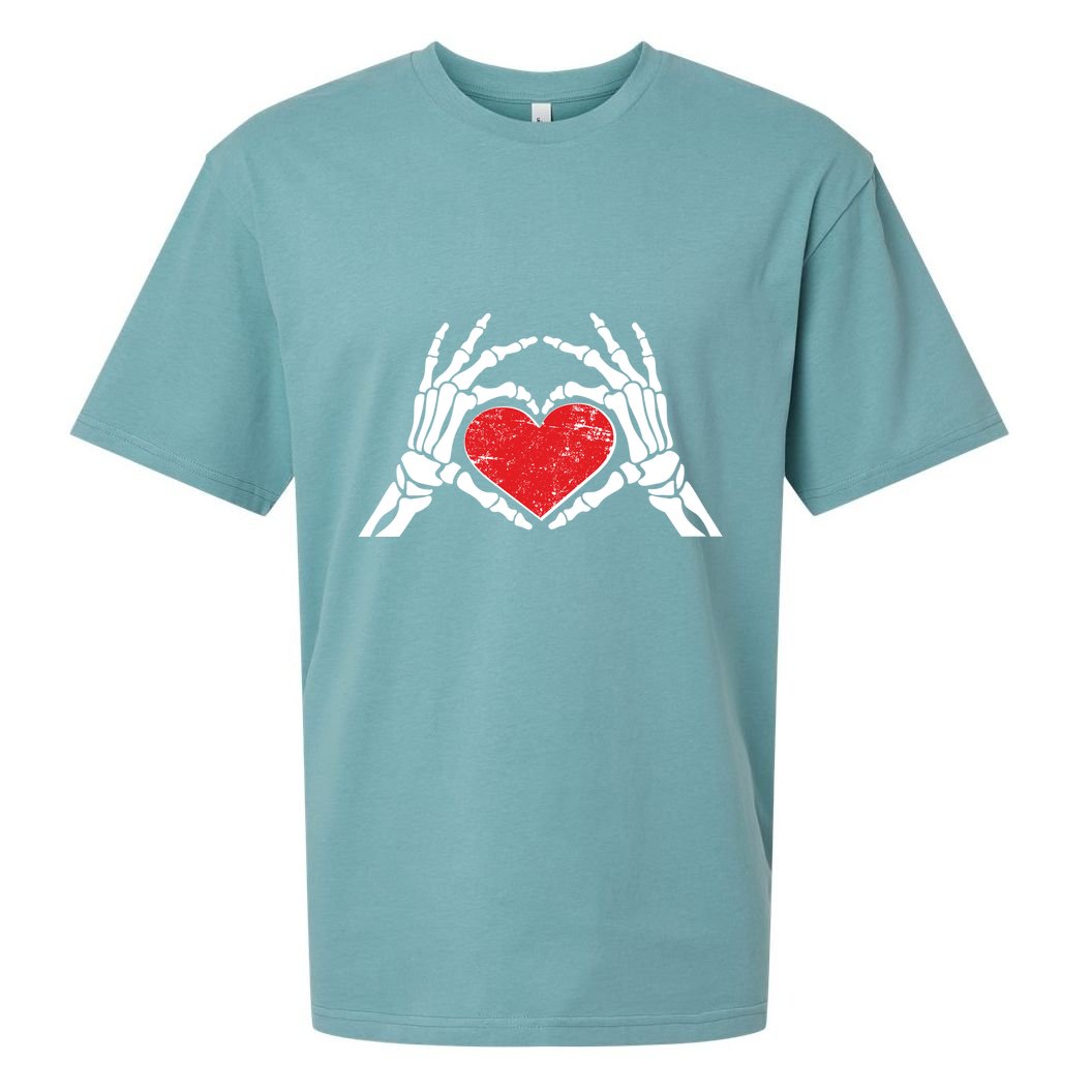 Funny Valentine Skeleton Bone Hands Heart Sueded Cloud Jersey T-Shirt