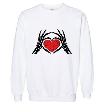 Funny Valentine Skeleton Bone Hands Heart Garment-Dyed Sweatshirt