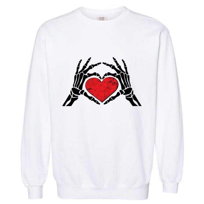 Funny Valentine Skeleton Bone Hands Heart Garment-Dyed Sweatshirt