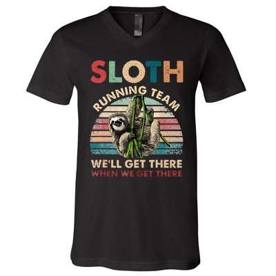 Funny Vintage Sloth Running Team Marathon Runners Jogging V-Neck T-Shirt