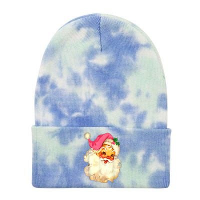 Funny Vintage Santa Claus Christmas Design Tie Dye 12in Knit Beanie