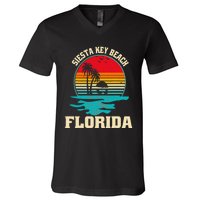 Family Vacation Siesta Key Beach Florida Palm Tree V-Neck T-Shirt