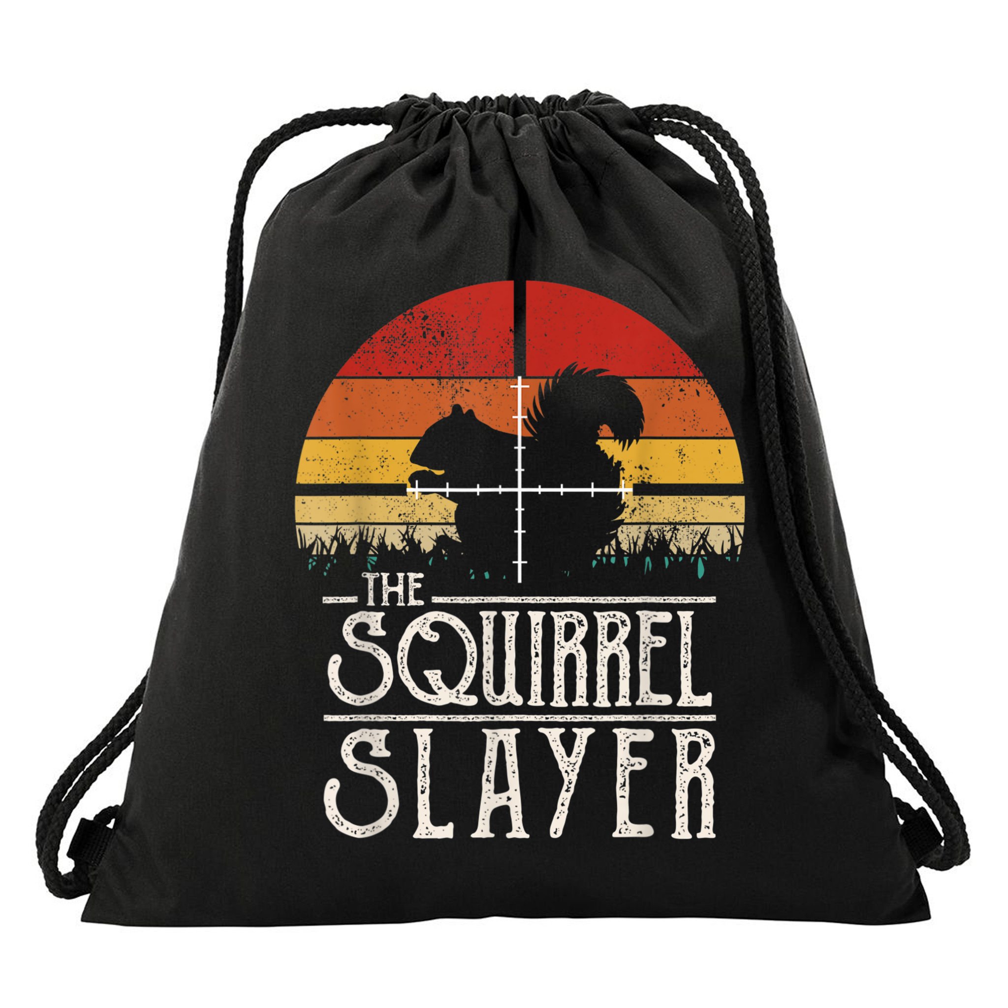 Funny Vintage Sunset Retro Style Squirrel Hunting Squirrel Slayer Drawstring Bag