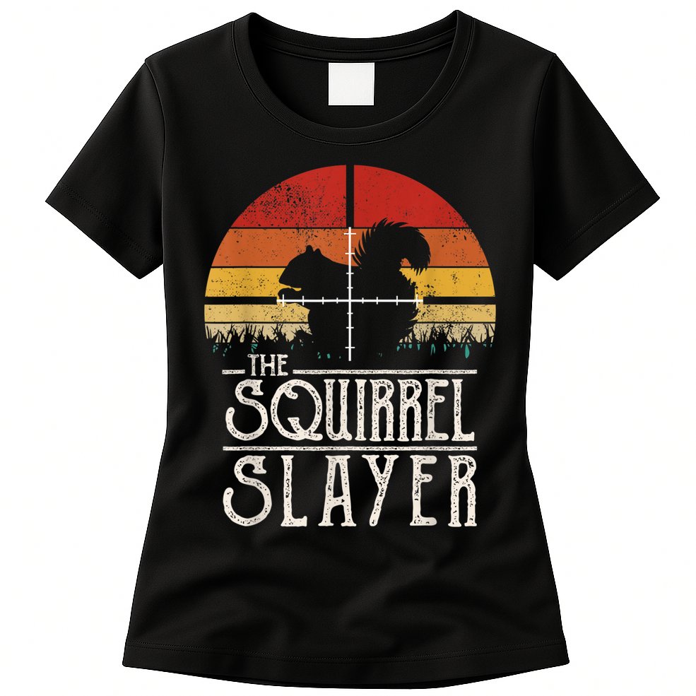 Funny Vintage Sunset Retro Style Squirrel Hunting Squirrel Slayer Womens T-Shirt