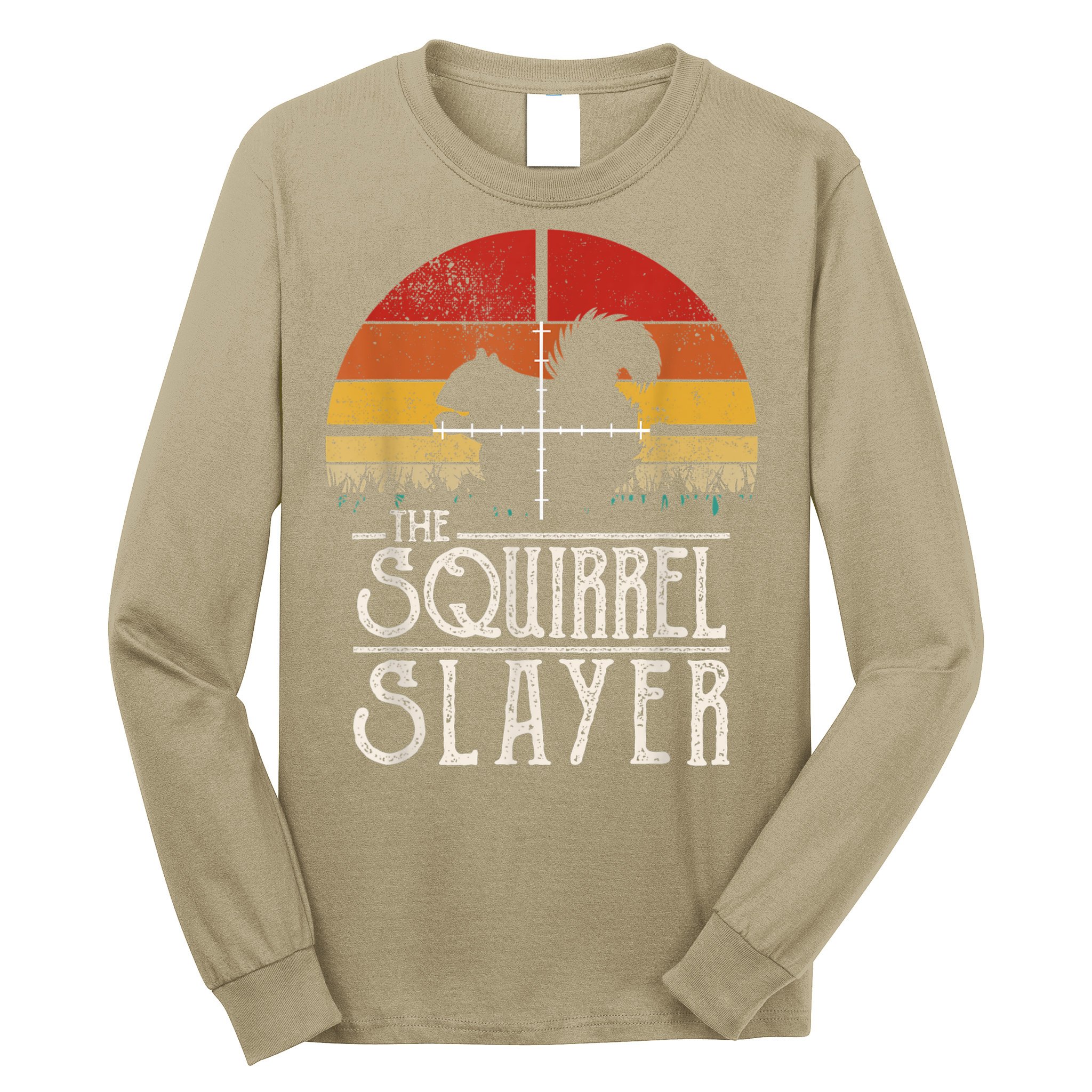 Funny Vintage Sunset Retro Style Squirrel Hunting Squirrel Slayer Long Sleeve Shirt