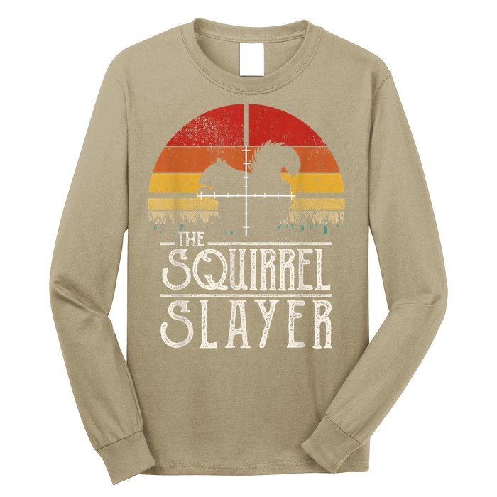 Funny Vintage Sunset Retro Style Squirrel Hunting Squirrel Slayer Long Sleeve Shirt