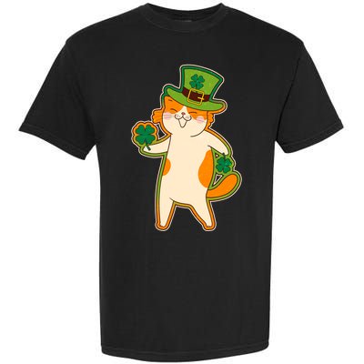 Funny Vintage St Patricks Day Leprechaun Shamrock Clover Cat Garment-Dyed Heavyweight T-Shirt
