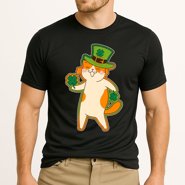 Funny Vintage St Patricks Day Leprechaun Shamrock Clover Cat Performance Shirt