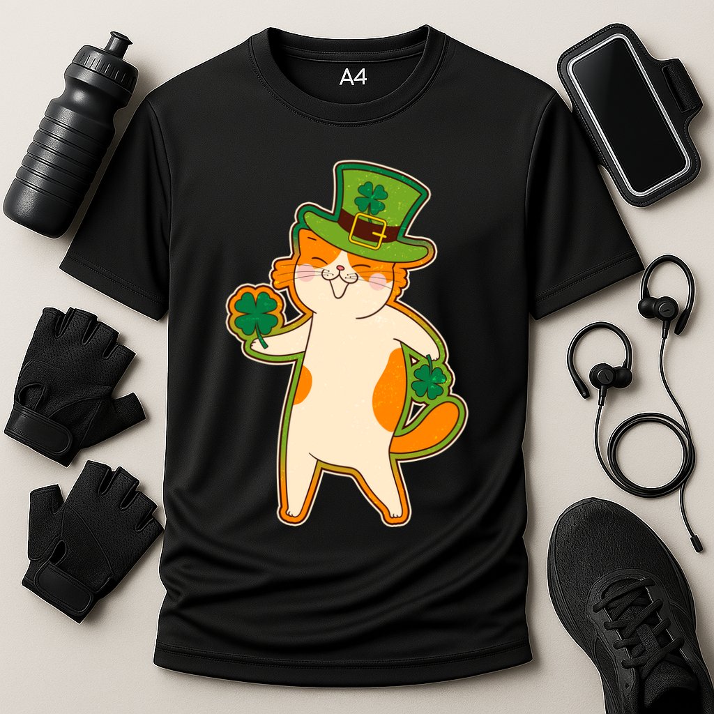 Funny Vintage St Patricks Day Leprechaun Shamrock Clover Cat Performance Shirt