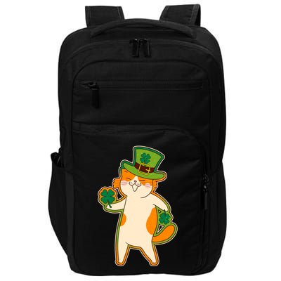 Funny Vintage St Patricks Day Leprechaun Shamrock Clover Cat Impact Tech Backpack