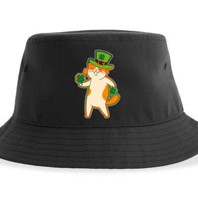 Funny Vintage St Patricks Day Leprechaun Shamrock Clover Cat Sustainable Bucket Hat