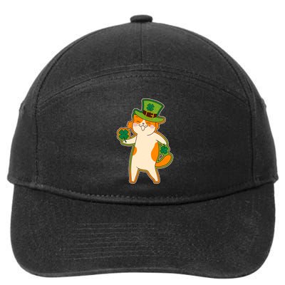 Funny Vintage St Patricks Day Leprechaun Shamrock Clover Cat 7-Panel Snapback Hat