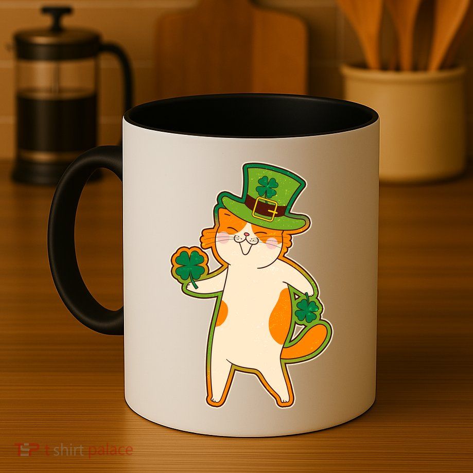 Funny Vintage St Patricks Day Leprechaun Shamrock Clover Cat Mug