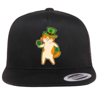 Funny Vintage St Patricks Day Leprechaun Shamrock Clover Cat Flatbill Hat