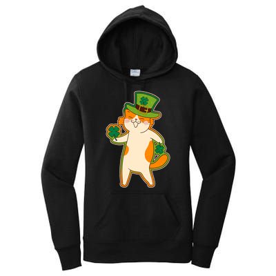 Funny Vintage St Patricks Day Leprechaun Shamrock Clover Cat Women's Pullover Hoodie