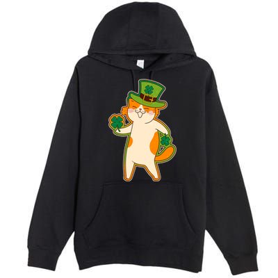 Funny Vintage St Patricks Day Leprechaun Shamrock Clover Cat Premium Pullover Hoodie