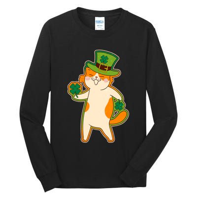 Funny Vintage St Patricks Day Leprechaun Shamrock Clover Cat Tall Long Sleeve T-Shirt