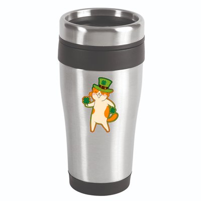 Funny Vintage St Patricks Day Leprechaun Shamrock Clover Cat 16oz Travel Tumbler