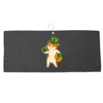 Funny Vintage St Patricks Day Leprechaun Shamrock Clover Cat Large Microfiber Waffle Golf Towel