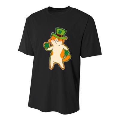 Funny Vintage St Patricks Day Leprechaun Shamrock Clover Cat Youth Performance Sprint T-Shirt