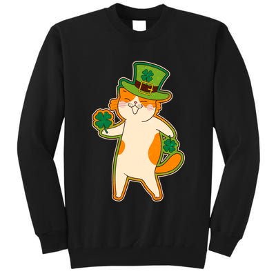 Funny Vintage St Patricks Day Leprechaun Shamrock Clover Cat Tall Sweatshirt