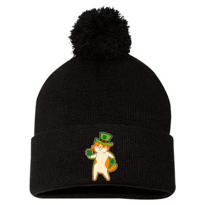 Funny Vintage St Patricks Day Leprechaun Shamrock Clover Cat Pom Pom 12in Knit Beanie