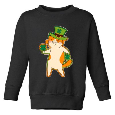 Funny Vintage St Patricks Day Leprechaun Shamrock Clover Cat Toddler Sweatshirt