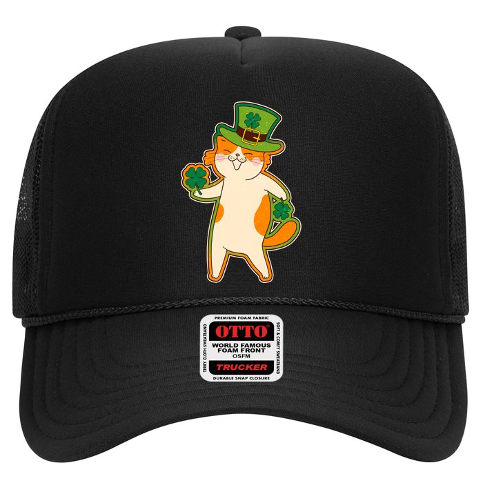Funny Vintage St Patricks Day Leprechaun Shamrock Clover Cat Trucker Hat