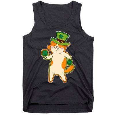 Funny Vintage St Patricks Day Leprechaun Shamrock Clover Cat Tank Top