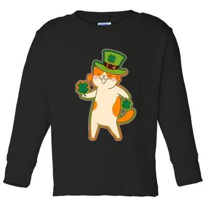 Funny Vintage St Patricks Day Leprechaun Shamrock Clover Cat Toddler Long Sleeve Shirt