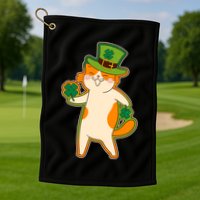 Funny Vintage St Patricks Day Leprechaun Shamrock Clover Cat Golf Towel