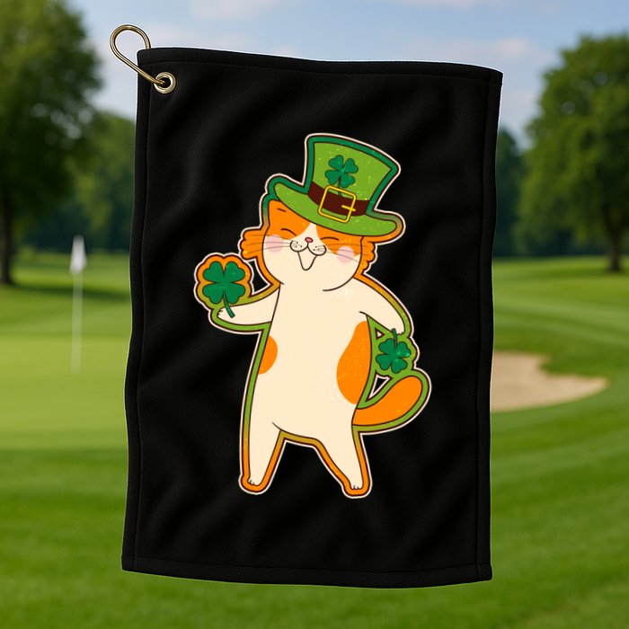 Funny Vintage St Patricks Day Leprechaun Shamrock Clover Cat Golf Towel