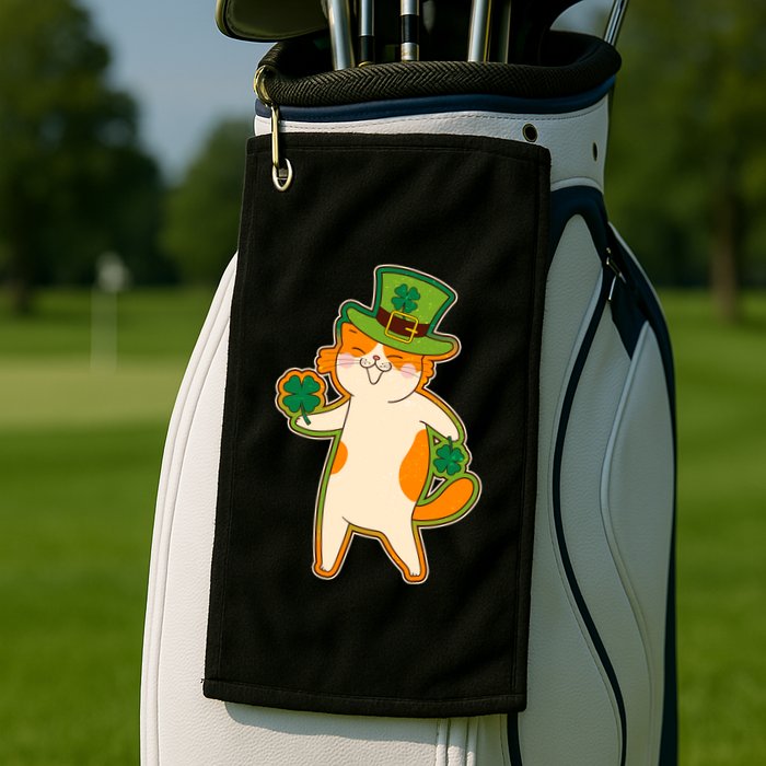 Funny Vintage St Patricks Day Leprechaun Shamrock Clover Cat Golf Towel