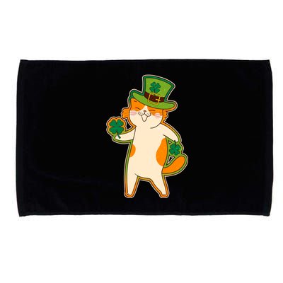 Funny Vintage St Patricks Day Leprechaun Shamrock Clover Cat Microfiber Hand Towel