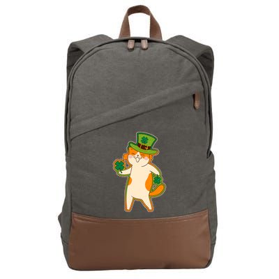 Funny Vintage St Patricks Day Leprechaun Shamrock Clover Cat Cotton Canvas Backpack