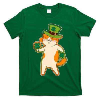 Funny Vintage St Patricks Day Leprechaun Shamrock Clover Cat T-Shirt